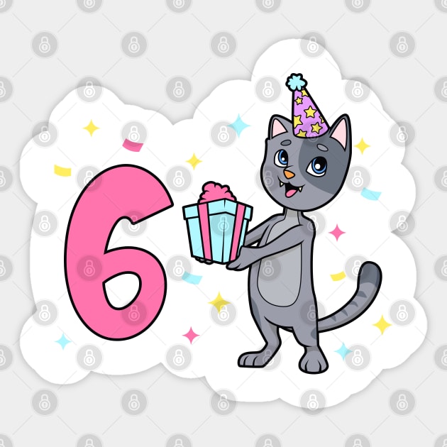 I am 6 with cat - girl birthday 6 years old Sticker by Modern Medieval Design